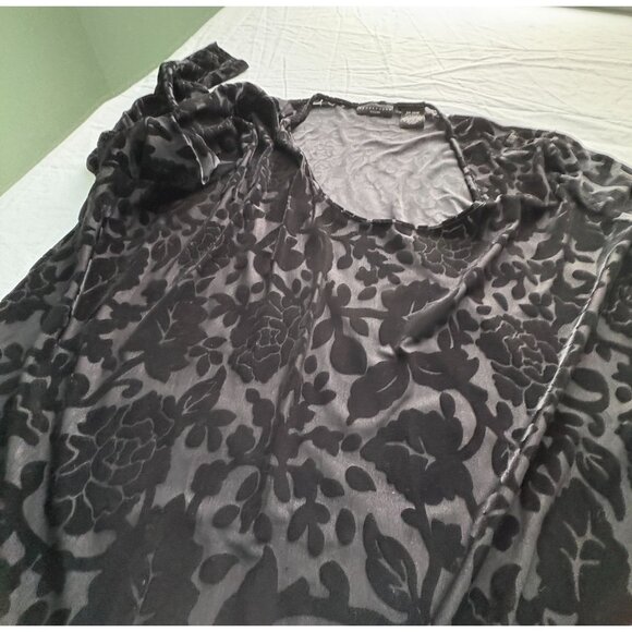 Apostrophe Womens Black Floral Sheer Top Plus Size 24-26W Velvet Detail - Picture 10 of 10